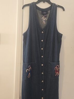 Ty Dark Denim Maxi Dress with Candy Cane Embroidery